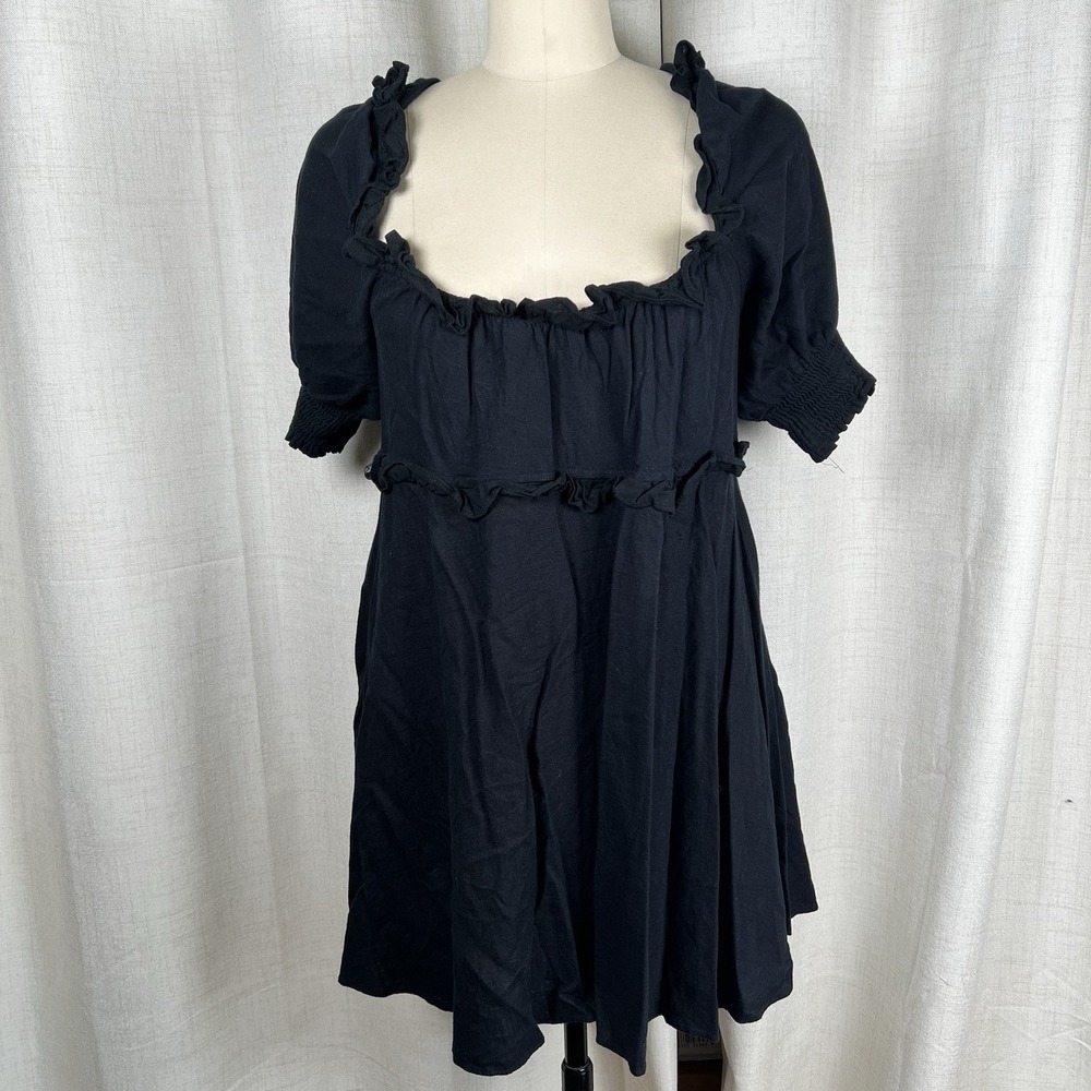 Misa Ara Mini Little Black Dress Baby Doll Ruffles Open Tie Back Size Large EUC